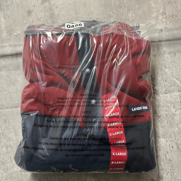 NWT Lands End Sweater Mens Red Blue Fleece 1/4 Snap Outdoor Pullover sz XL - Picture 10 of 10